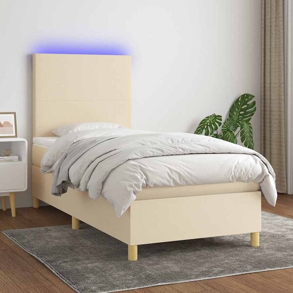 Box spring postel s matrací a LED krémová 90x190 cm textil 3135242