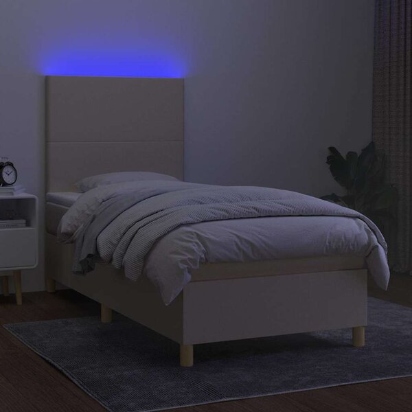 Box spring postel s matrací a LED krémová 90x190 cm textil 3135242