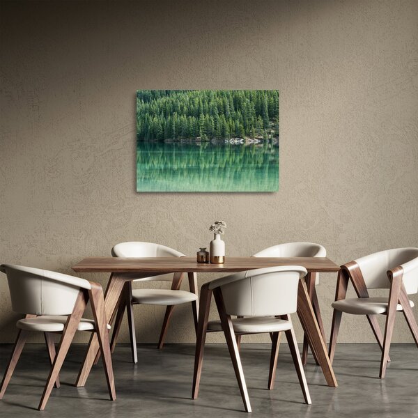 Skleněný obraz - Jehličnany u jezera (70x50 cm)