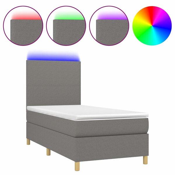 Box spring postel s matrací a LED tmavě šedá 80 x 200 cm textil 3135230