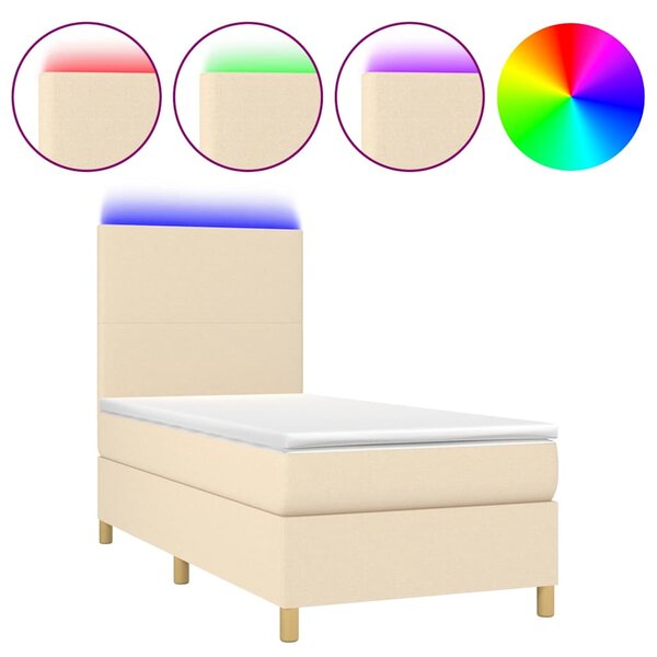 Box spring postel s matrací a LED krémová 90x190 cm textil 3135242