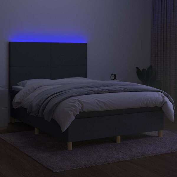 Box spring postel s matrací a LED tmavě šedá 140x200 cm textil 3135278