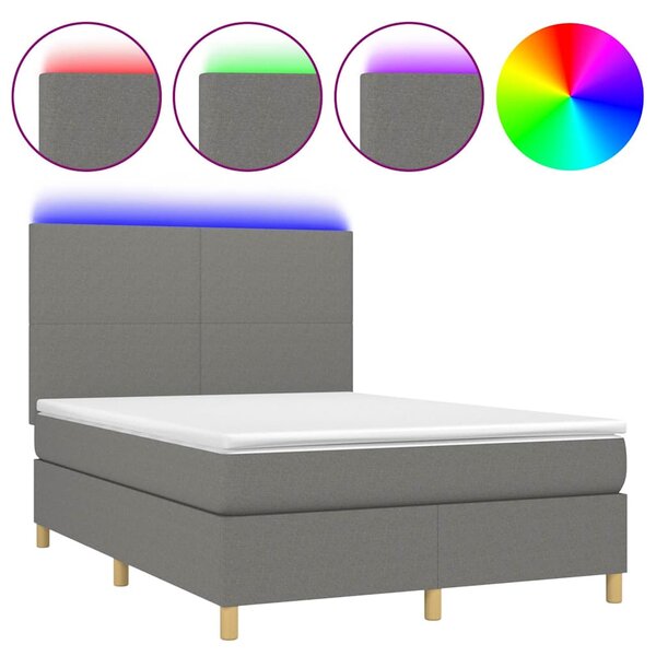 Box spring postel s matrací a LED tmavě šedá 140x200 cm textil 3135278