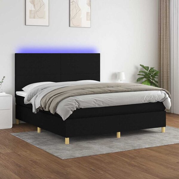 Box spring postel s matrací a LED černá 160x200 cm textil 3135287