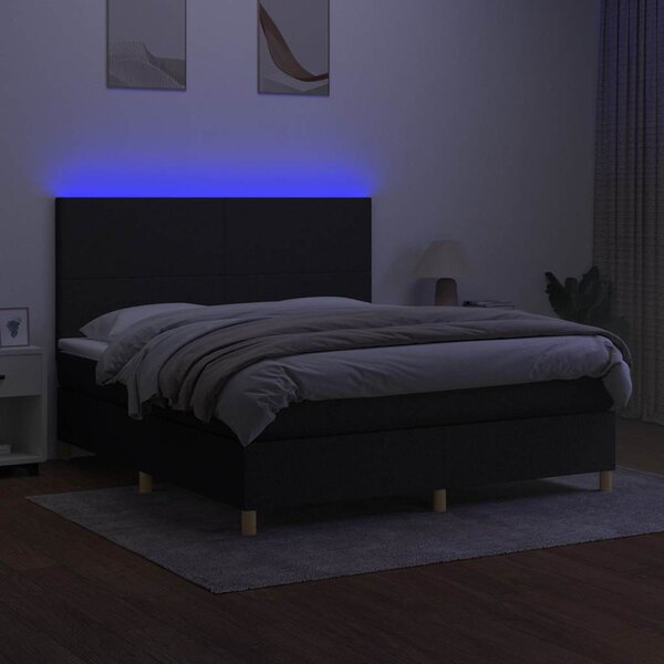 Box spring postel s matrací a LED černá 160x200 cm textil 3135287