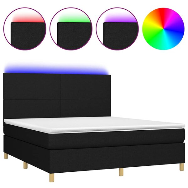 Box spring postel s matrací a LED černá 160x200 cm textil 3135287