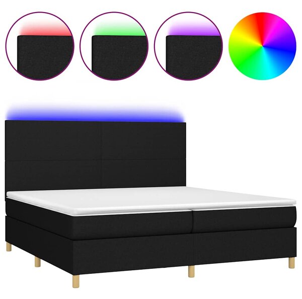 Box spring postel s matrací a LED černá 200x200 cm textil 3135303