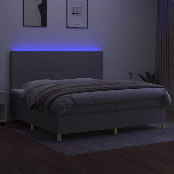 Box spring postel s matrací a LED světle šedá 200x200 cm textil 3135301