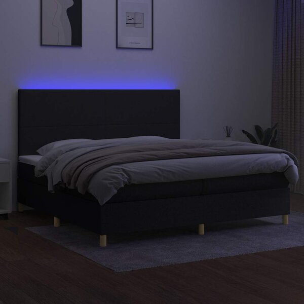 Box spring postel s matrací a LED černá 200x200 cm textil 3135303