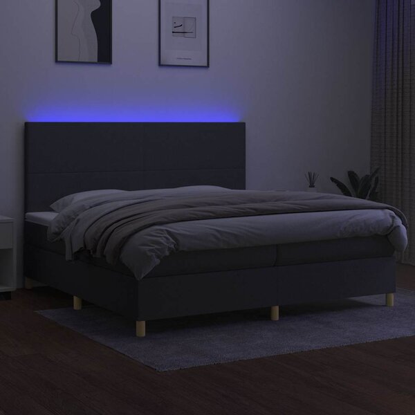 Box spring postel s matrací a LED tmavě šedá 200x200 cm textil 3135302