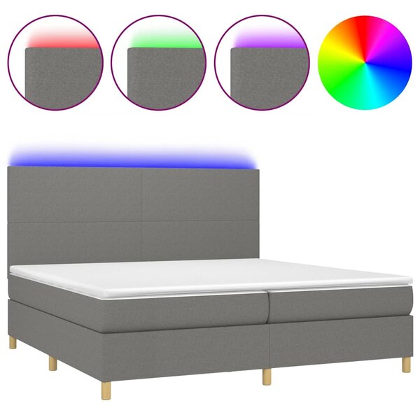 Box spring postel s matrací a LED tmavě šedá 200x200 cm textil 3135302