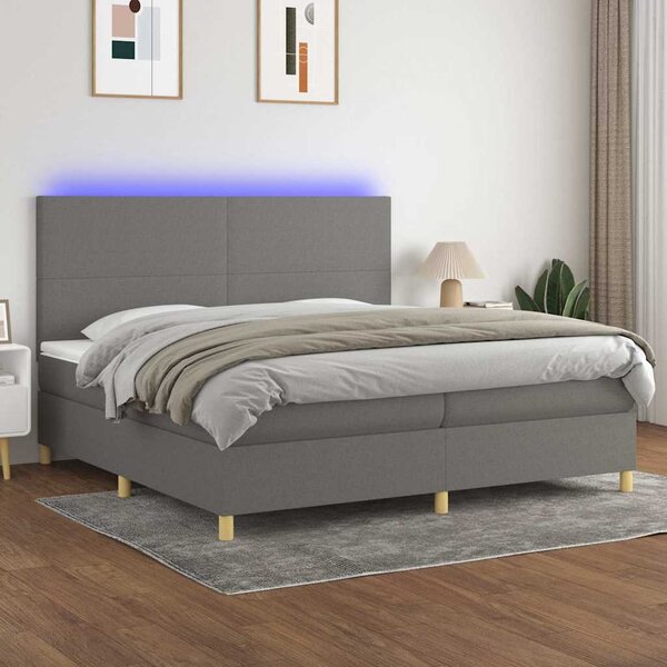 Box spring postel s matrací a LED tmavě šedá 200x200 cm textil 3135302