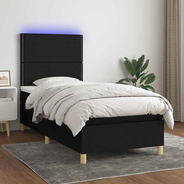 Box spring postel s matrací a LED černá 90x190 cm textil 3135319