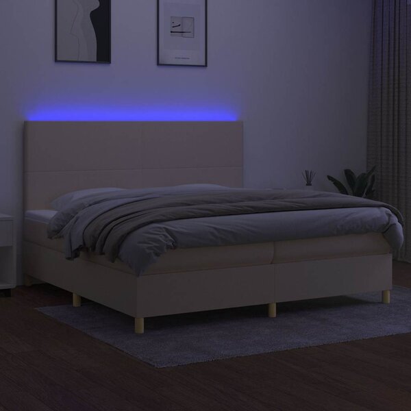 Box spring postel s matrací a LED krémová 200x200 cm textil 3135306
