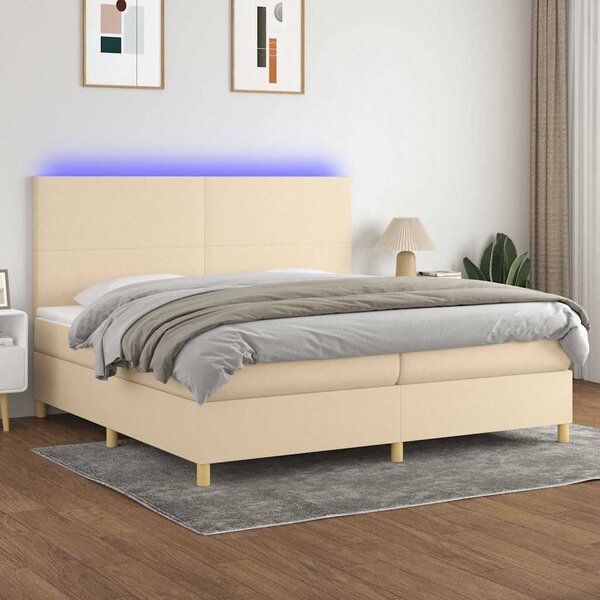 Box spring postel s matrací a LED krémová 200x200 cm textil 3135306