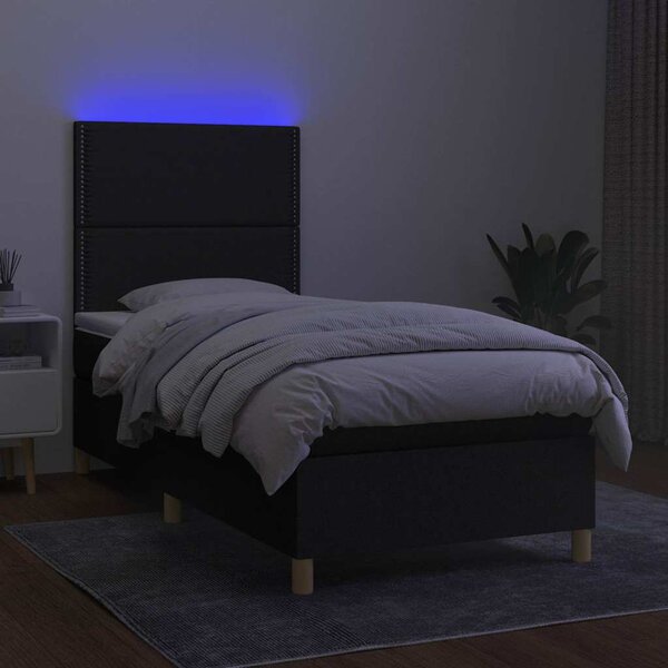 Box spring postel s matrací a LED černá 90x190 cm textil 3135319
