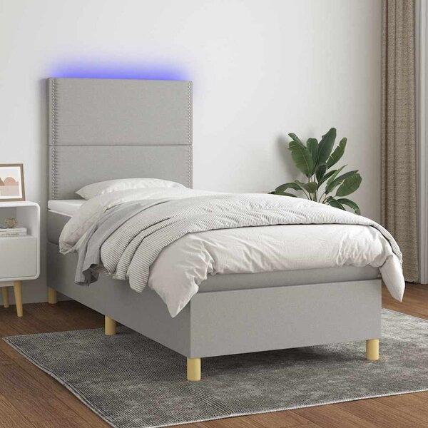Box spring postel s matrací a LED světle šedá 90x190 cm textil 3135317