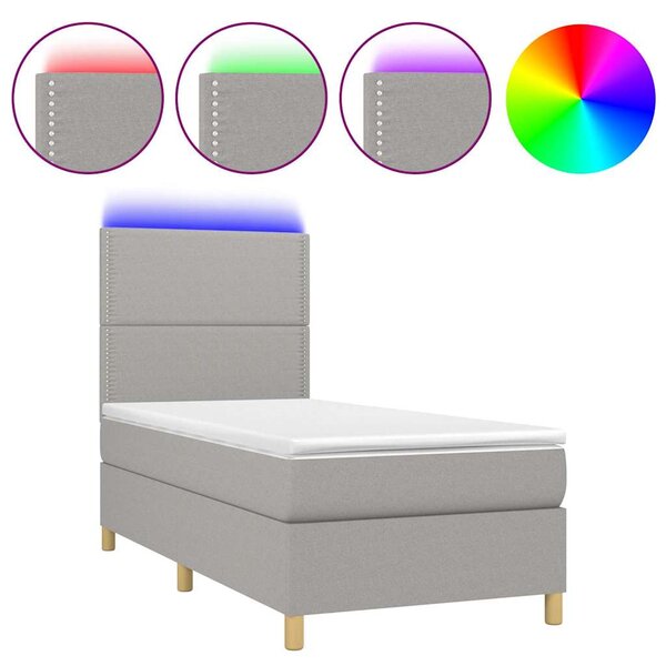 Box spring postel s matrací a LED světle šedá 90x190 cm textil 3135317