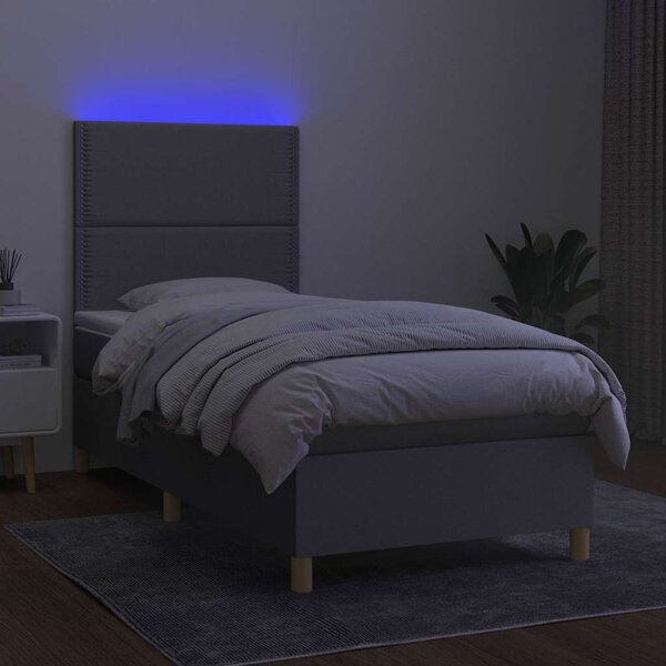 Box spring postel s matrací a LED světle šedá 90x190 cm textil 3135317