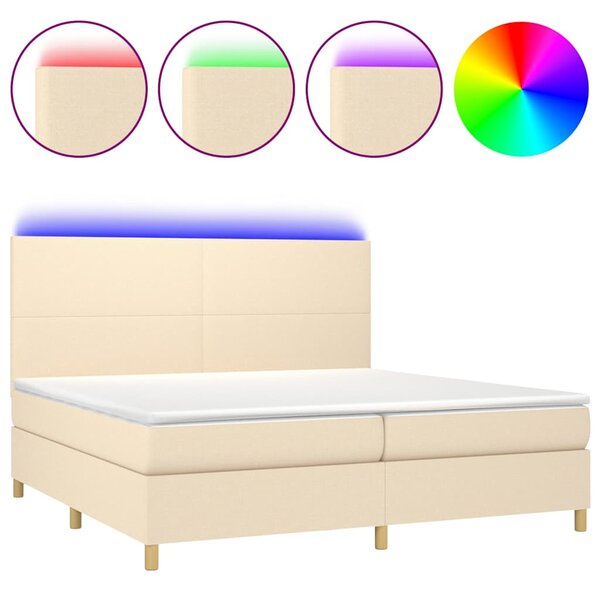 Box spring postel s matrací a LED krémová 200x200 cm textil 3135306