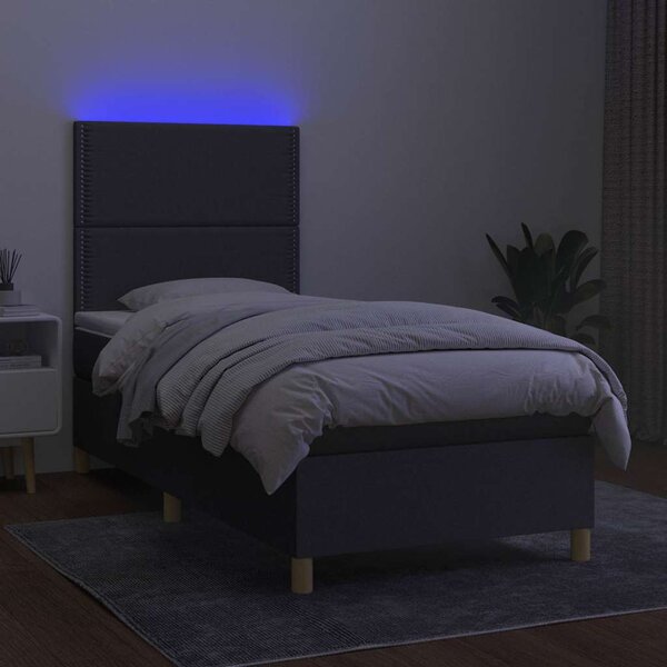 Box spring postel s matrací a LED tmavě šedá 90x190 cm textil 3135318