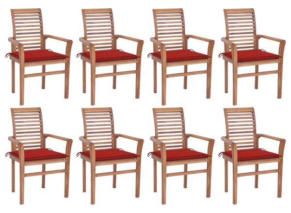 Jídelní židle 8 ks červené podušky masivní teak