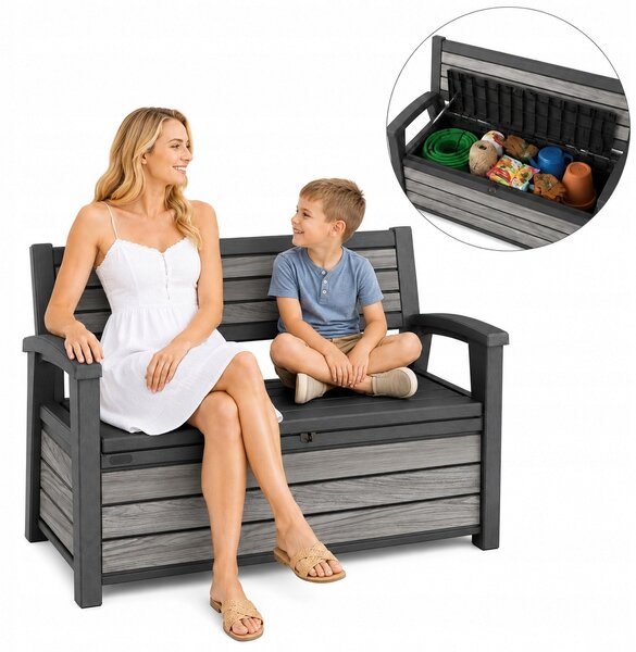 Zahradní lavice s úložným prostorem Truhla Keter Deco Garden 227L Storm Grey