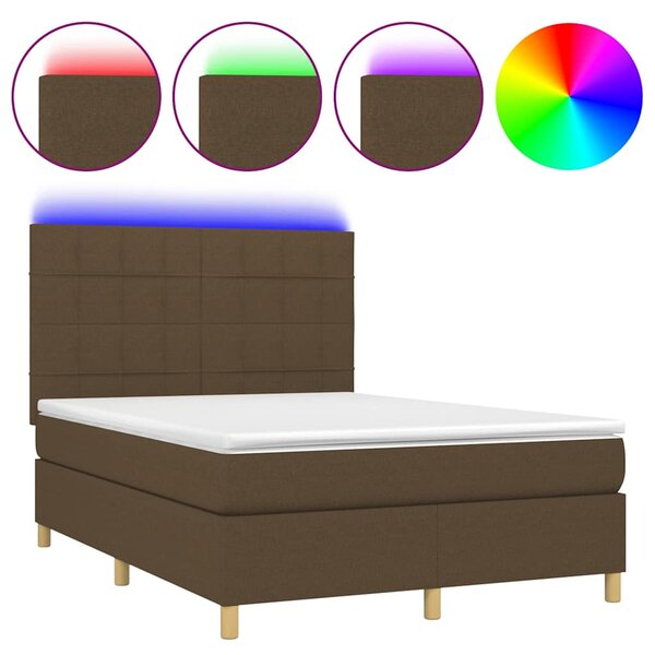 Box spring postel s matrací a LED tmavě hnědá 140x200 cm textil 3135440