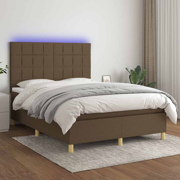 Box spring postel s matrací a LED tmavě hnědá 140x200 cm textil 3135440