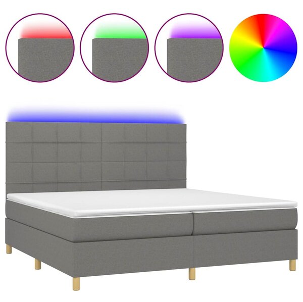 Box spring postel s matrací a LED tmavě šedá 200x200 cm textil 3135462