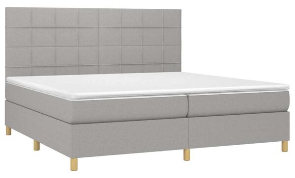 Box spring postel s matrací a LED světle šedá 200x200 cm textil 3135461