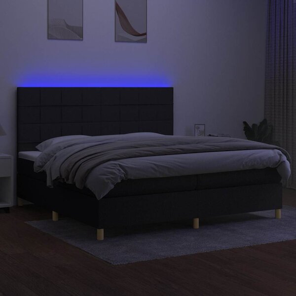 Box spring postel s matrací a LED černá 200x200 cm textil 3135463