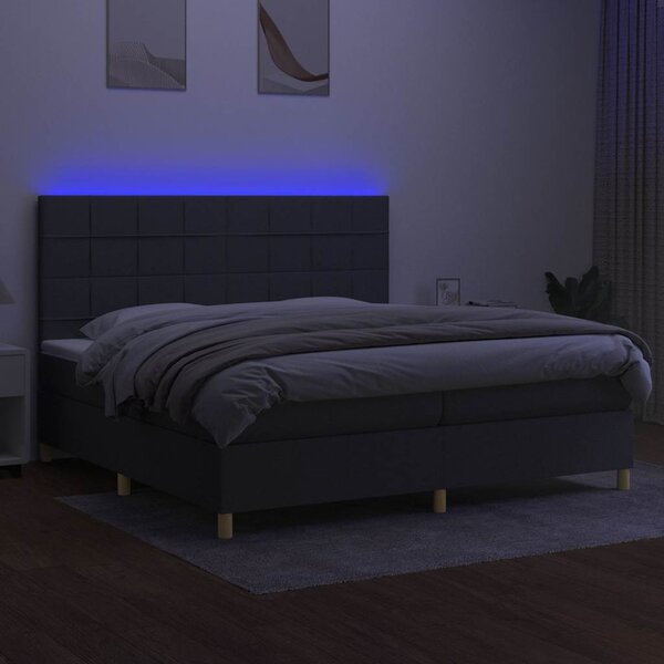 Box spring postel s matrací a LED tmavě šedá 200x200 cm textil 3135462
