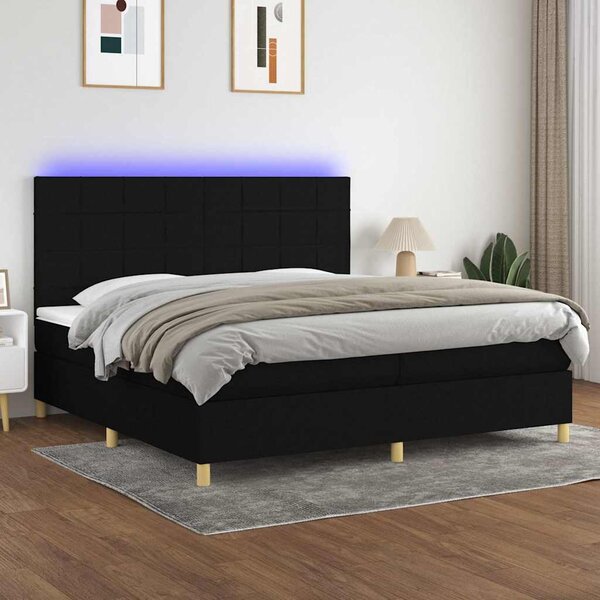Box spring postel s matrací a LED černá 200x200 cm textil 3135463