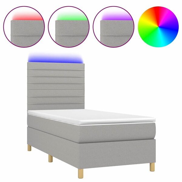 Box spring postel s matrací a LED světle šedá 80x200 cm textil 3135469