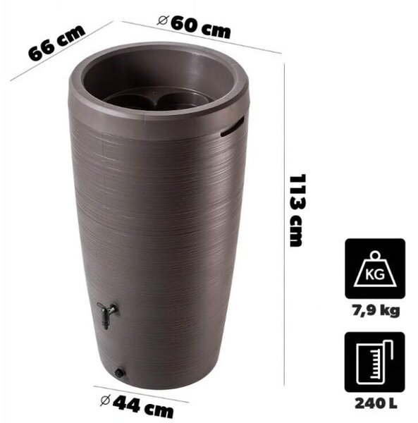 Sud na dešťovou vodu GOBI 240 l, hnědý, s kohoutkem 3/4