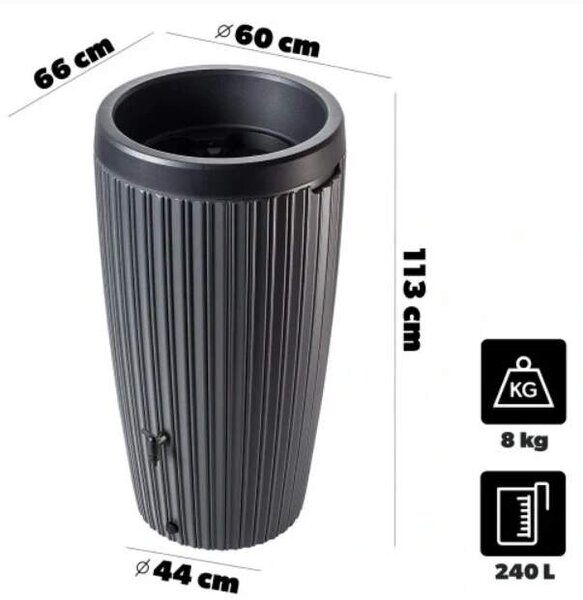 SUD na dešťovou vodu MIKA 240 L, antracit s kohoutkem 3/4