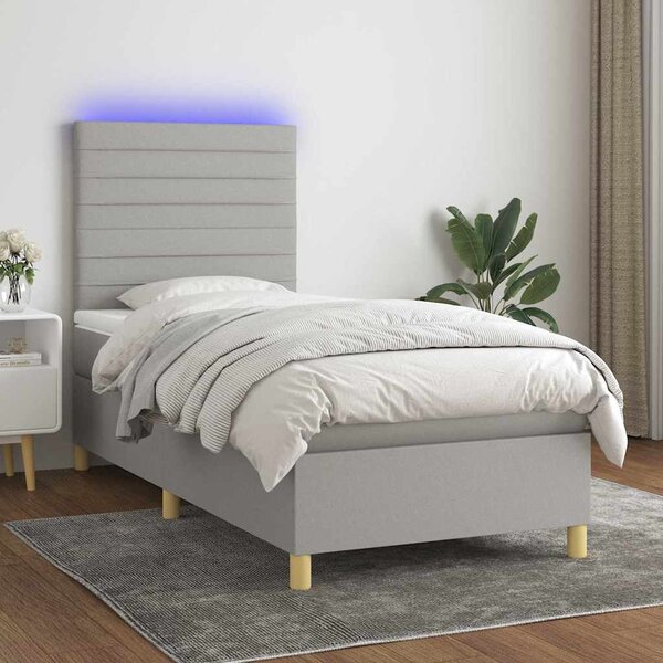 Box spring postel s matrací a LED světle šedá 80x200 cm textil 3135469