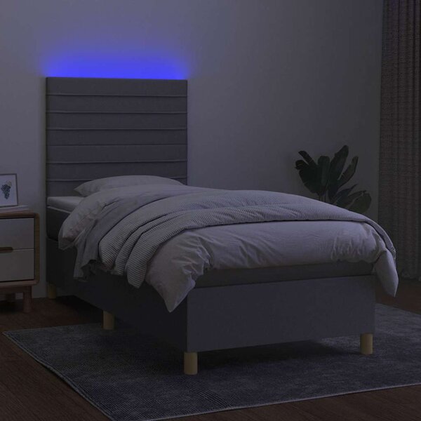Box spring postel s matrací a LED světle šedá 80x200 cm textil 3135469
