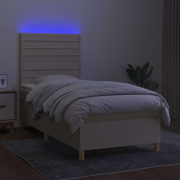 Box spring postel s matrací a LED krémová 90x190 cm textil 3135482