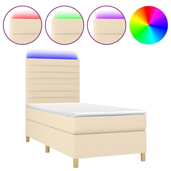 Box spring postel s matrací a LED krémová 90x190 cm textil 3135482