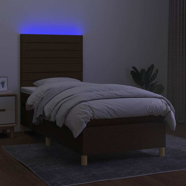 Box spring postel s matrací a LED tmavě hnědá 90x190 cm textil 3135480