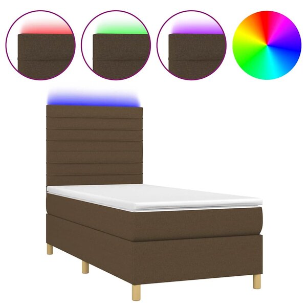 Box spring postel s matrací a LED tmavě hnědá 90x190 cm textil 3135480