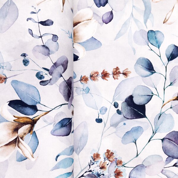 Látka závěsovina metráž bavlněná- velké hnědé květy s modrými listy
