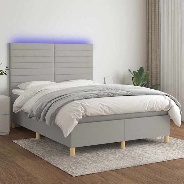 Box spring postel s matrací a LED světle šedá 140x200 cm textil 3135517