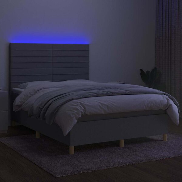 Box spring postel s matrací a LED světle šedá 140x200 cm textil 3135517