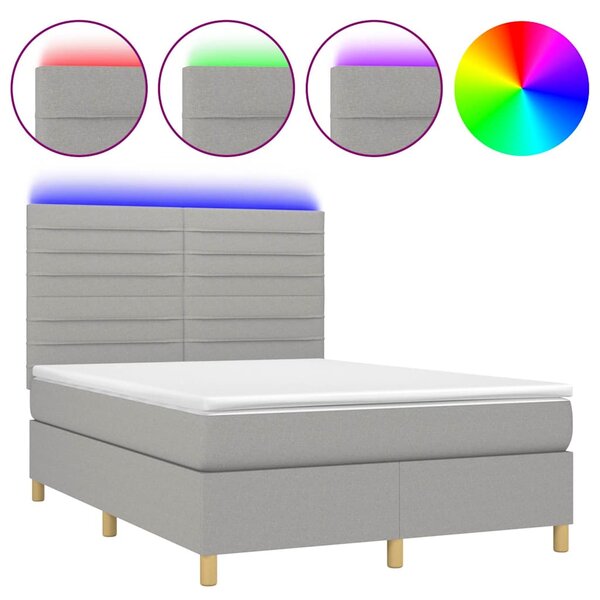 Box spring postel s matrací a LED světle šedá 140x200 cm textil 3135517