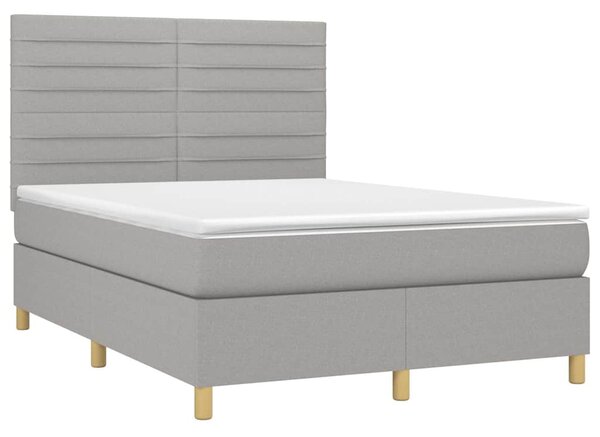 Box spring postel s matrací a LED světle šedá 140x200 cm textil 3135517