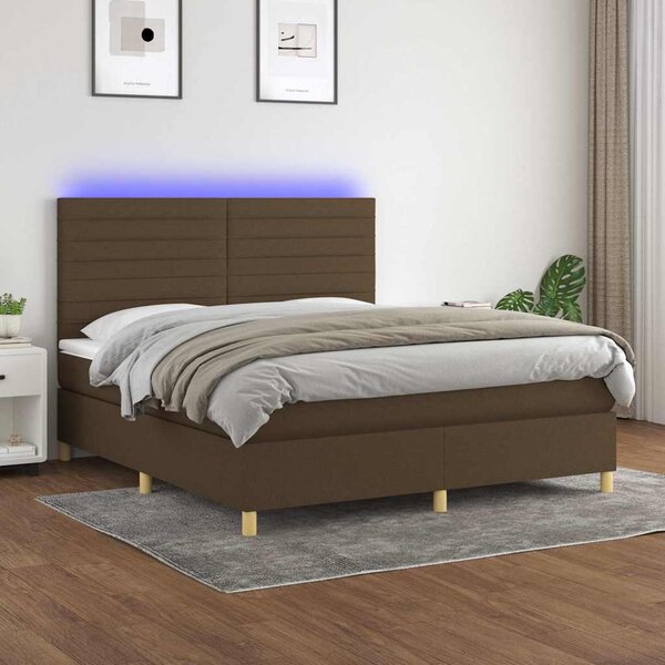Box spring postel s matrací a LED tmavě hnědá 160x200 cm textil 3135528