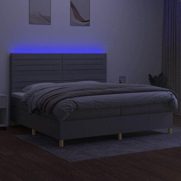 Box spring postel s matrací a LED světle šedá 200x200 cm textil 3135541